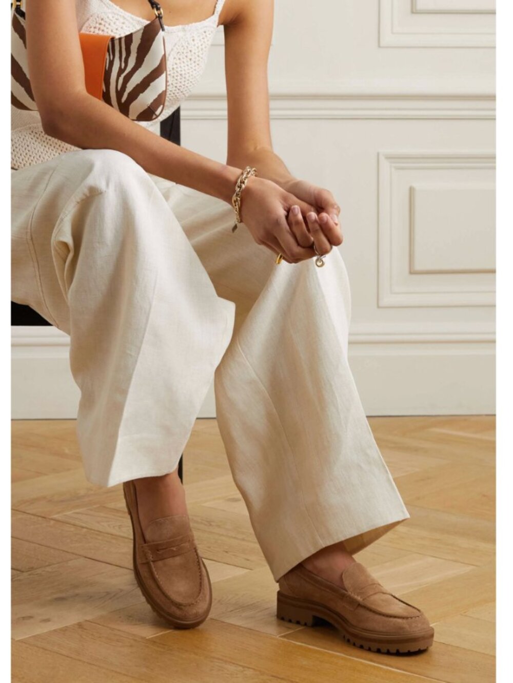 Reformation Made in Brazil Agathea Suede Chunky Loafers Beige Size 8